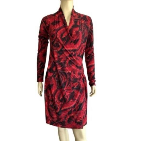 Norma Kamali Dresses & Skirts - Norma Kamali New Women Cocktail Red Long Sleeve Stretch Faux Wrap Dress Size XL
